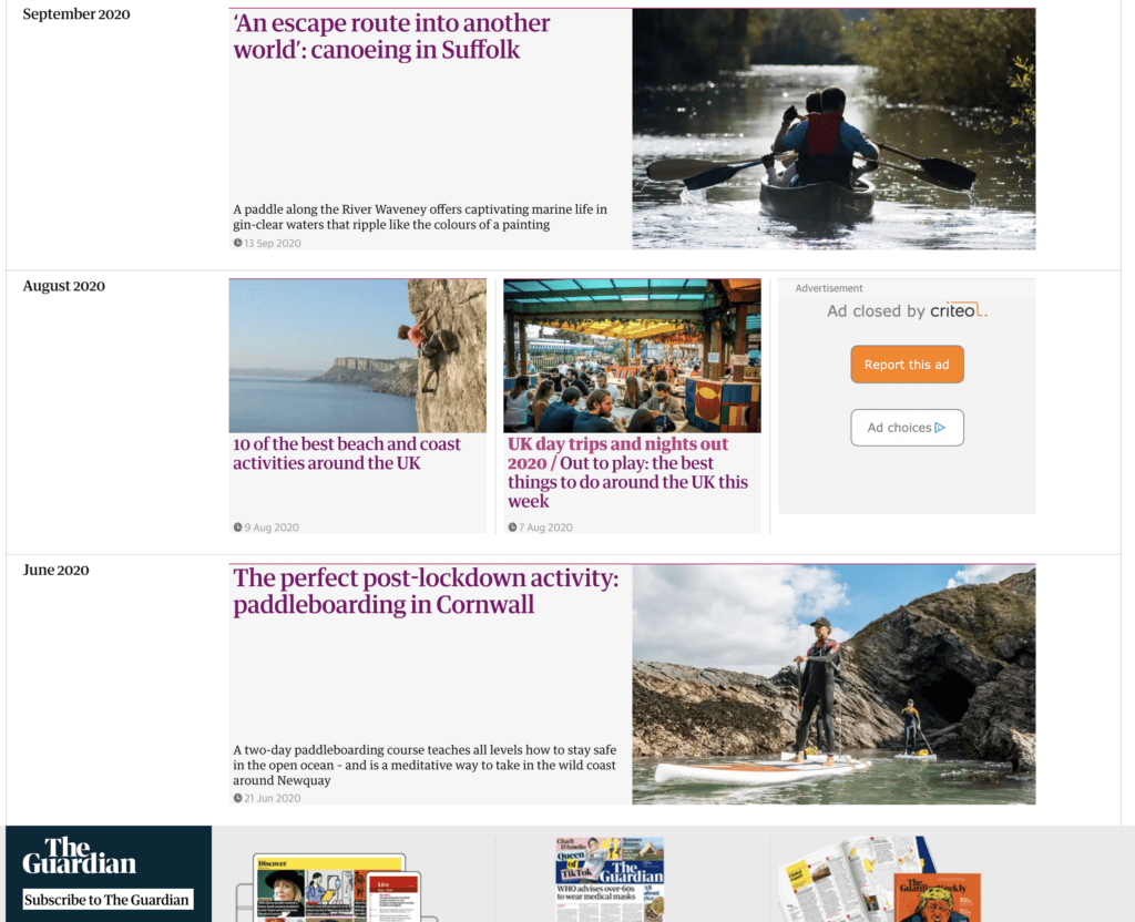 guardian article water based activities in the uk