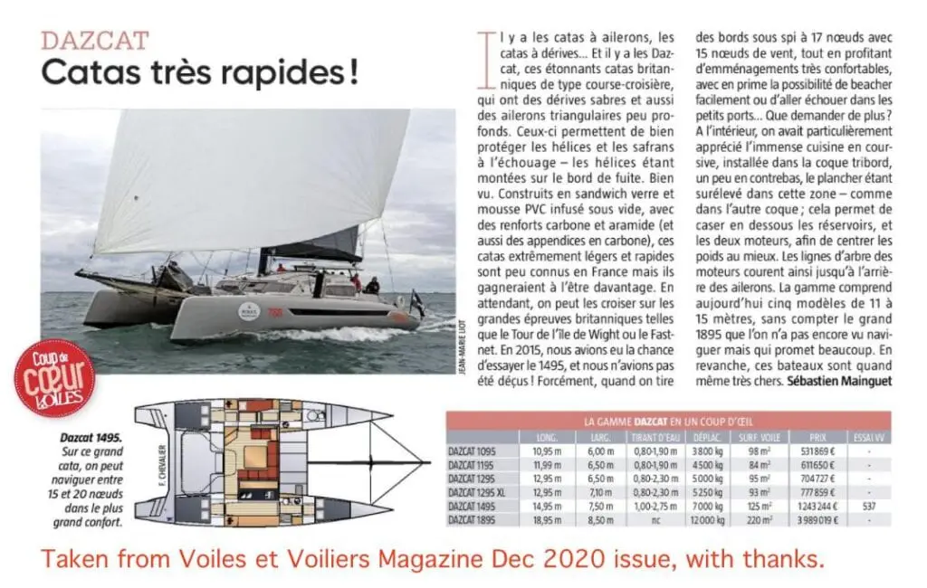 Dazcats get high praise in French magazine voiles et voiles
