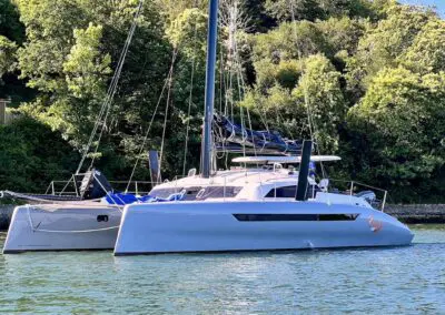 Dazcat 1295 Foxy at anchor. UK's best performance catamaran looking tranquil