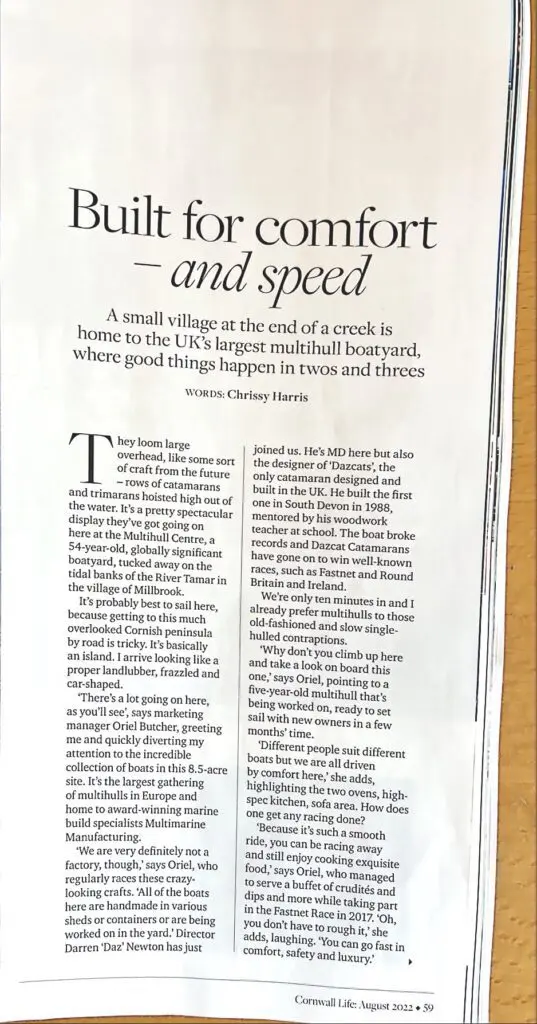 Cornwall Life Magazine profiles the Multihull Centre and Dazcats.p.1