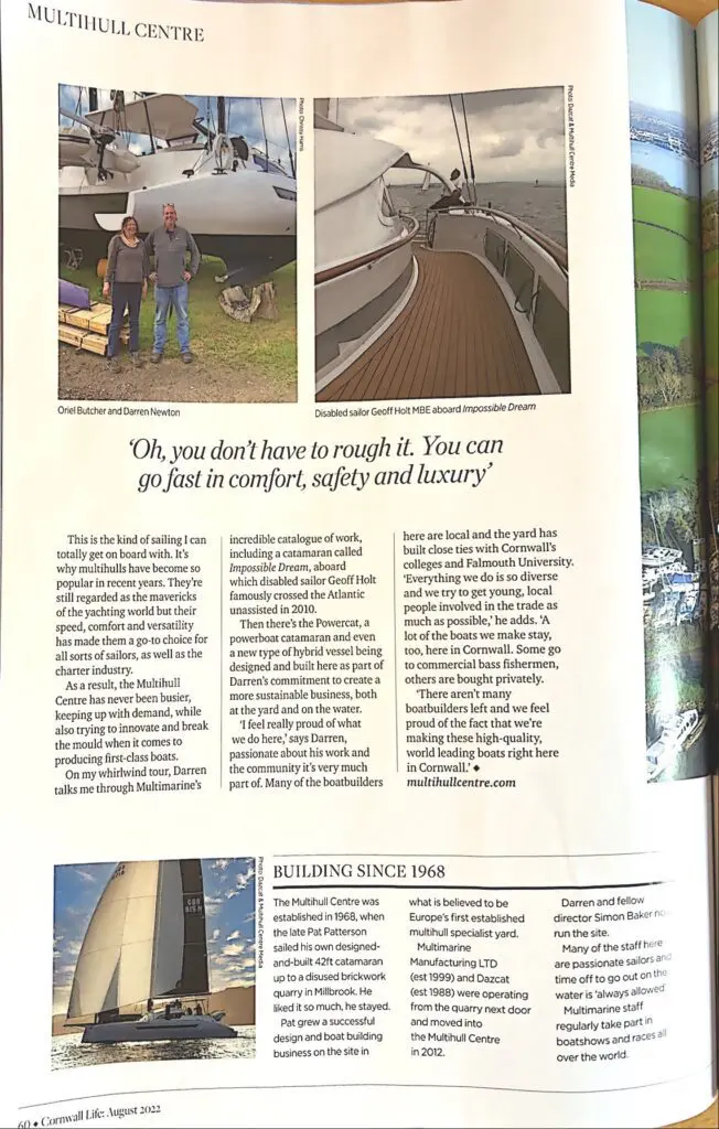 Cornwall Life Magazine profiles the Multihull Centre and Dazcats.p.2
