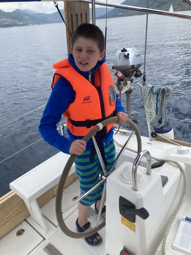 Youngest son at the helm. He is poorly verbally autistic