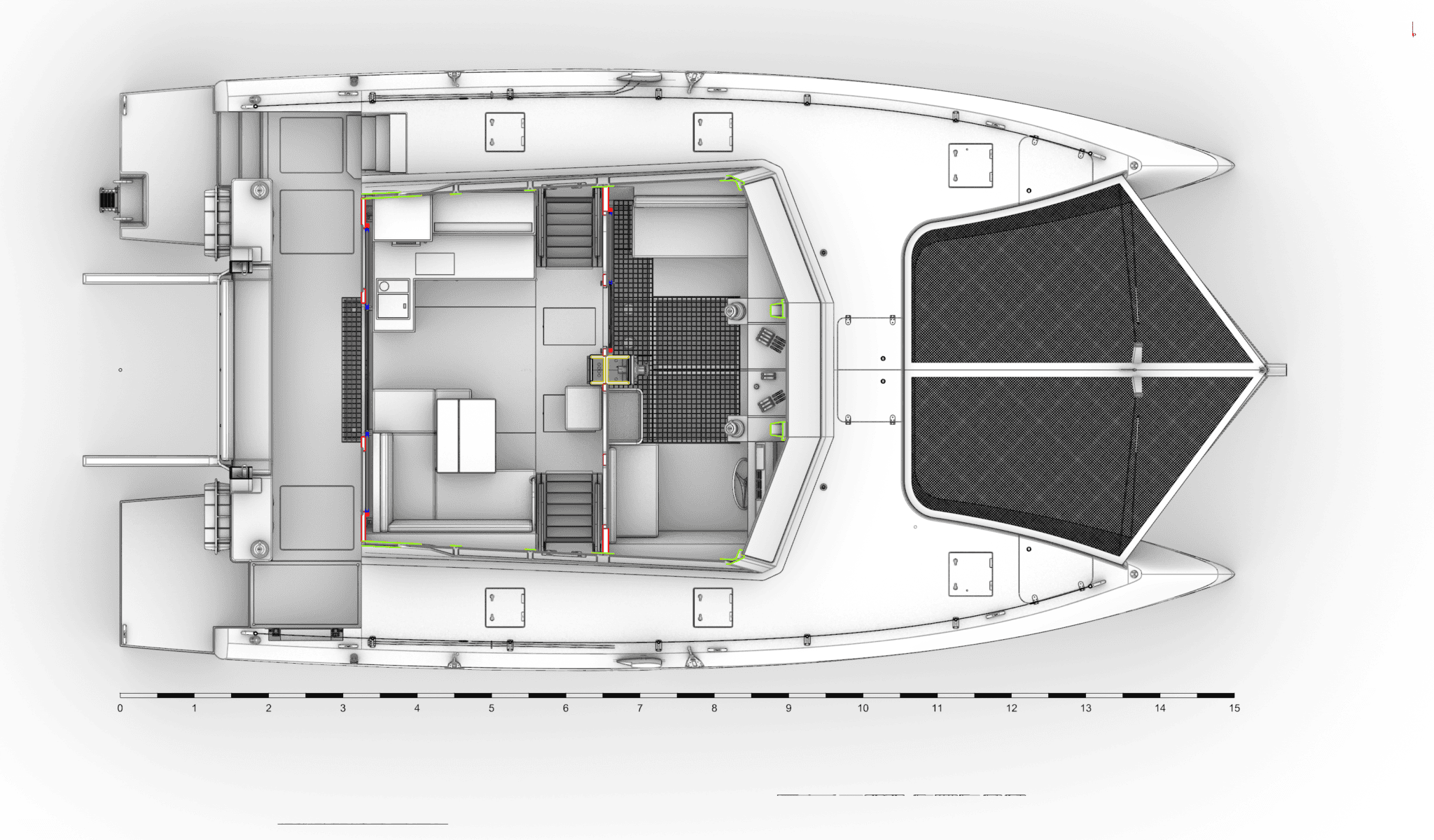 D1500C accessible cruiser Dazcat saloon deck and forward cockpit layout on D1500C accessible cruiser Dazcat