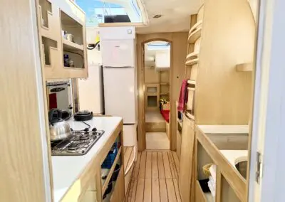 Woods Transit 11.6 'Echo' bright and practical galley with plenty of storage