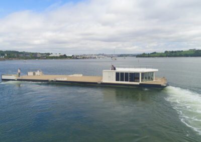 aerial view of 106ft motorised pontoon for sale